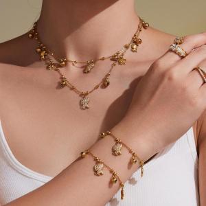 Ensembles De Bijoux Pour Femmes En Acier Inoxydable, Imperméables, Couleur Or, Ornés De Zircon Et Représentant De Délicats Chiots Mignons h5 Image3