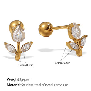 1 Paire De Boucles D'Oreilles Piercing En Acier Inoxydable Doré, Étanches, Avec Zircon Et Motif Floral h5