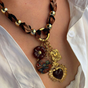 Collier Pendentif En Résine En Forme De Cœur En Tissu Léopard 1 Pièce h5 Image3