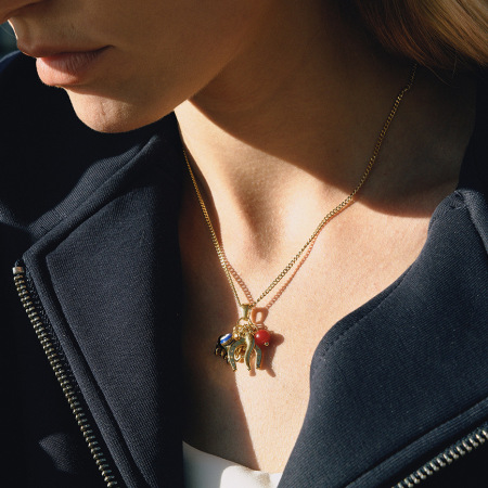 Collier pendentif femme en acier inoxydable doré, étanche, orné d'un poisson œil de diable (1 pièce)