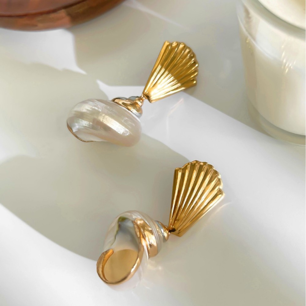 1 Paire De Boucles D'Oreilles Pendantes Coquillages Couleur Or h5Image5