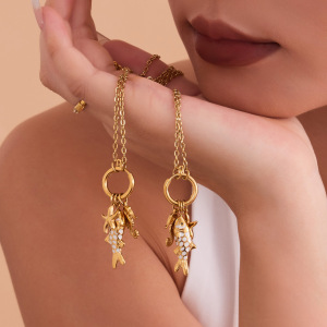 Ensembles De Bijoux Pour Femmes En Acier Inoxydable, Couleur Or, Représentant De Magnifiques Poissons h5 Image4