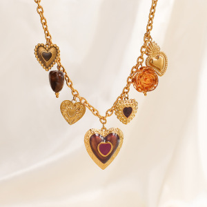 Collier Pendentif Romantique En Acier Inoxydable Étanche, Motif Cœur Et Fleur, À Faire Soi-Même (1 Pièce) h5 Image2