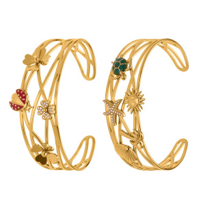 Bracelet Manchette De Luxe Pour Femme, Orné D'Une Coccinelle, En Acier Inoxydable Étanche Et Zircon Doré (1 Pièce). h5 Image5
