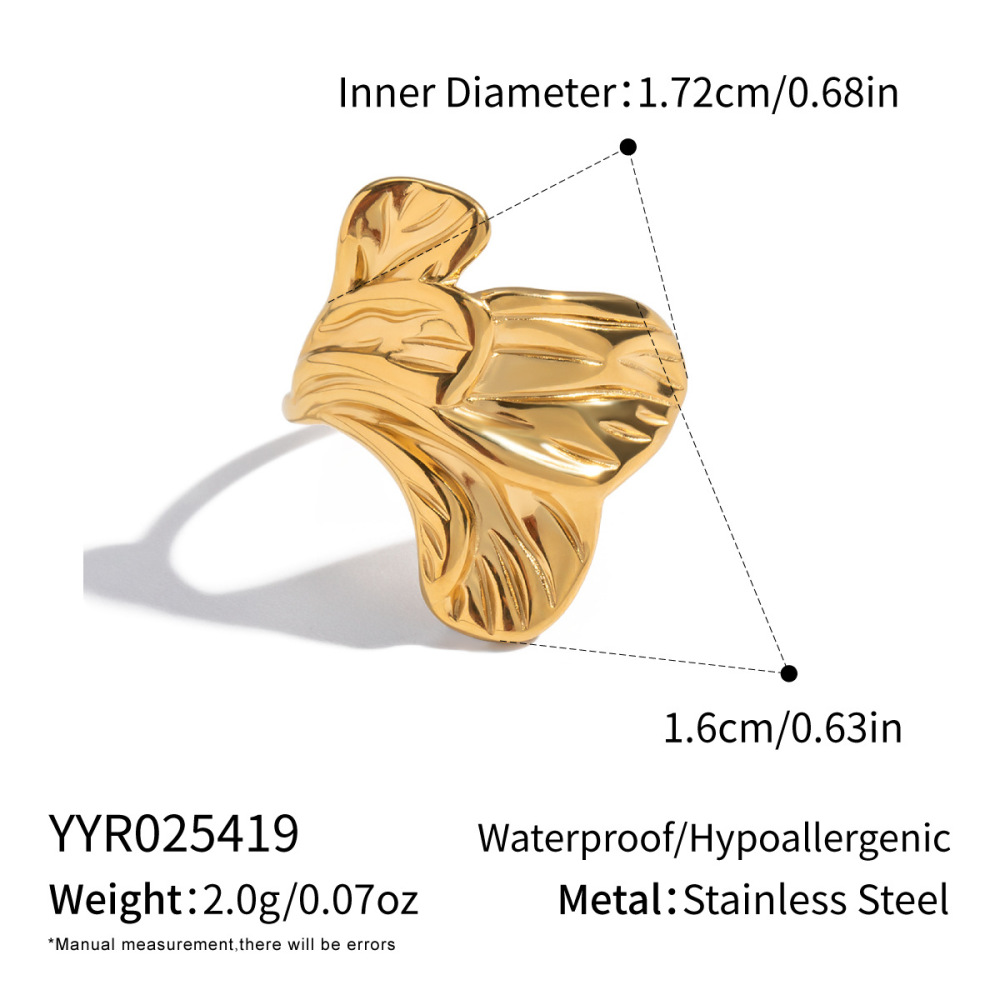 Bague Statement En Acier Inoxydable Doré, 1 Pièce, Motif Fleur