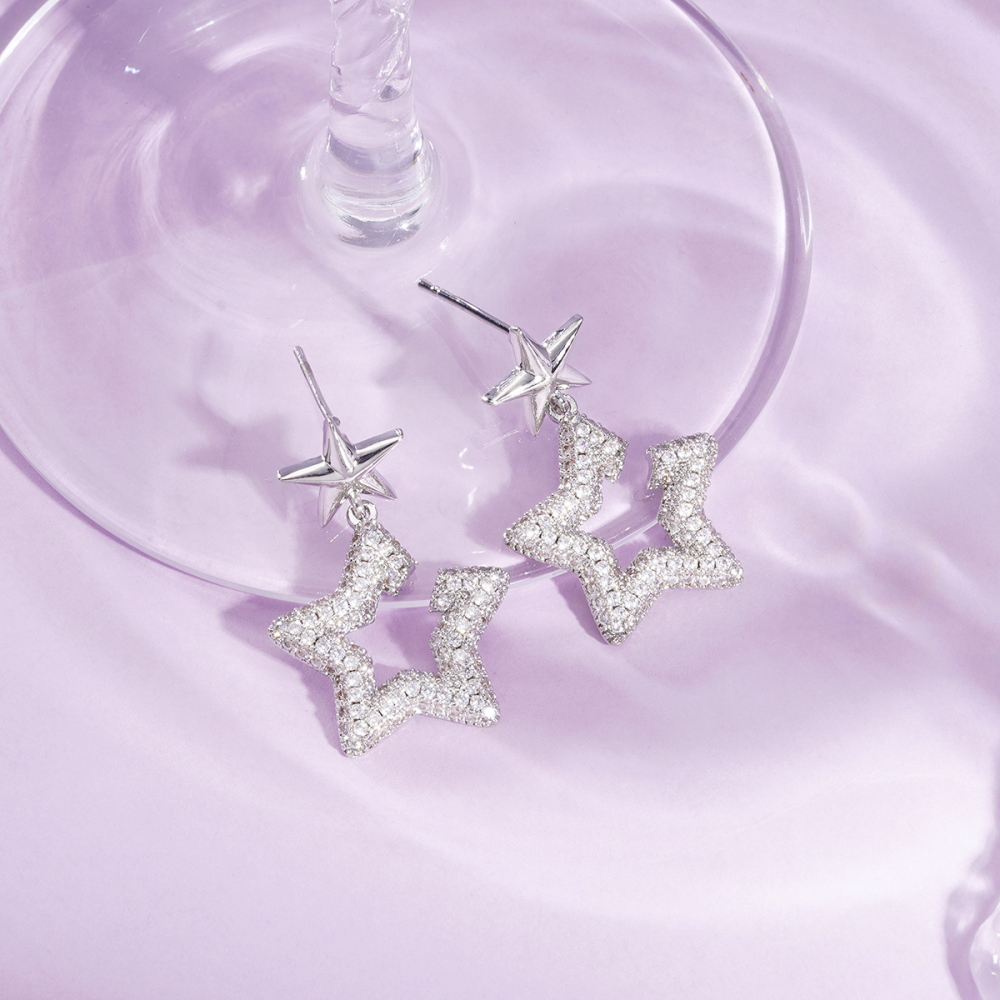 1 Paire De Boucles D'Oreilles Festives En Cuivre Avec Étoiles Image2