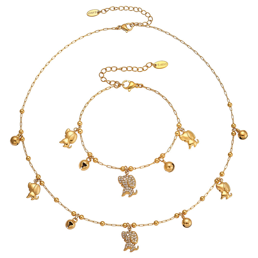 Ensembles De Bijoux Pour Femmes En Acier Inoxydable, Imperméables, Couleur Or, Ornés De Zircon Et Représentant De Délicats Chiots Mignons Image6