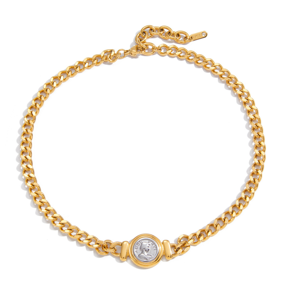 Collier Chaîne Femme Étanche En Acier Inoxydable, Coloris Or Et Argent, Motif Simple 
