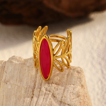 Bague imposante en acier inoxydable doré, de forme irrégulière (1 pièce), étanche 2