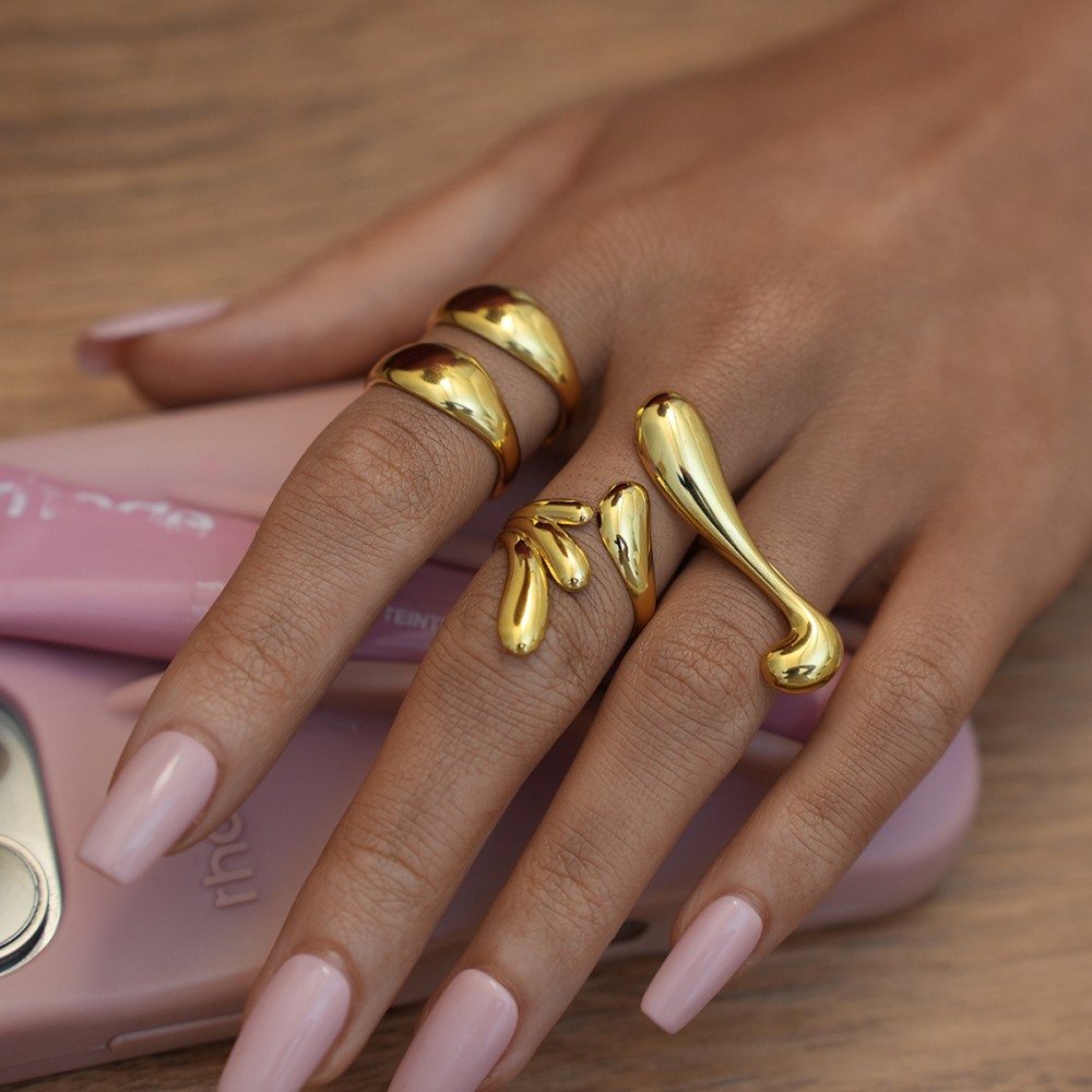 Bague Femme Simple Et Élégante, En Acier Inoxydable Doré, De Forme Irrégulière, Imperméable, À Porter Au Quotidien. Image4