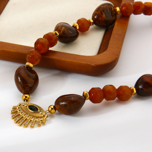 Collier De Perles Rétro Œil De Diable Pour Femme, En Acier Inoxydable Étanche, Couleur Or (1 Pièce) h5 Image6
