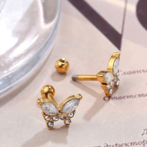 1 Paire De Boucles D'Oreilles Papillon En Acier Inoxydable Étanche Couleur Or Avec Cristal Pour Piercing h5 Image4
