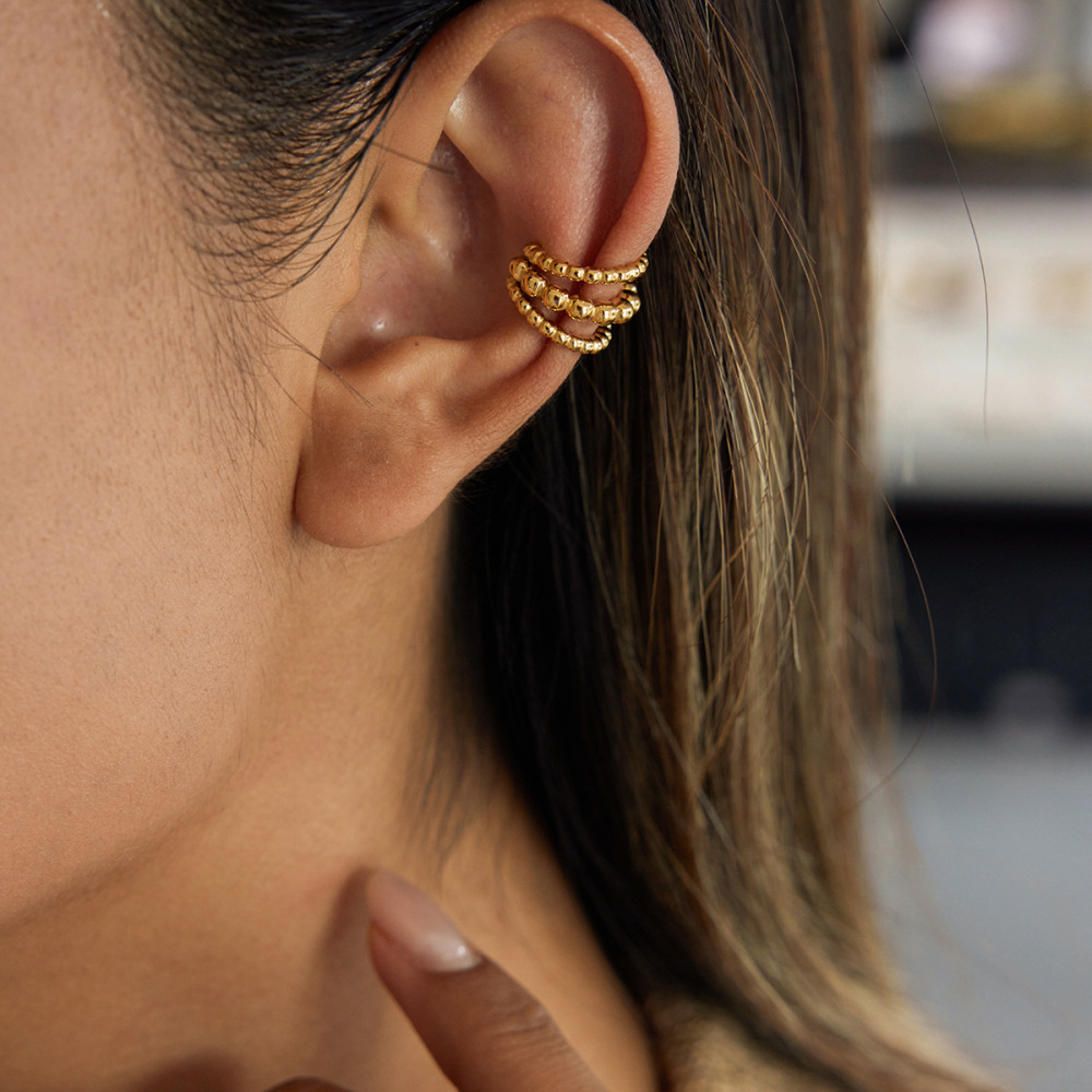 Boucle D'Oreille Minimaliste Ronde En Acier Inoxydable Étanche Couleur Or Pour Femme (1 Pièce) Image4