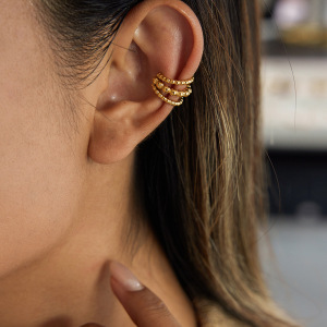 Boucle D'Oreille Minimaliste Ronde En Acier Inoxydable Étanche Couleur Or Pour Femme (1 Pièce) h5 Image4