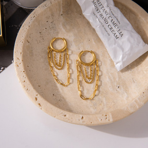 1 Paire De Boucles D'Oreilles Créoles Pour Femme, En Acier Inoxydable Imperméable, Couleur Or, Ornées De Pompons Délicats. h5 Image6