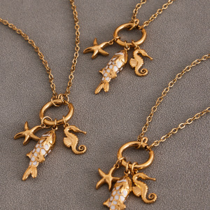 Ensembles De Bijoux Pour Femmes En Acier Inoxydable, Couleur Or, Représentant De Magnifiques Poissons h5 Image3