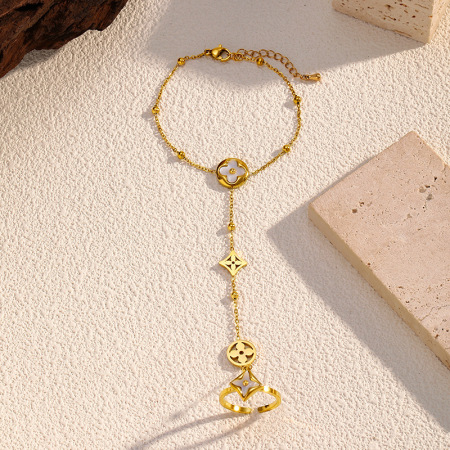 Bracelet classique à motif floral en acier inoxydable étanche, couleur or (1 pièce)