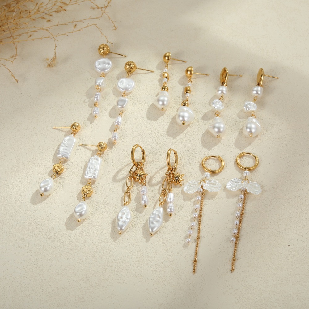 1 Paire De Boucles D'Oreilles À Perles Luxueuses Et Élégantes, De Forme Irrégulière, En Acier Inoxydable Imperméable Pour Femme. h5Image3