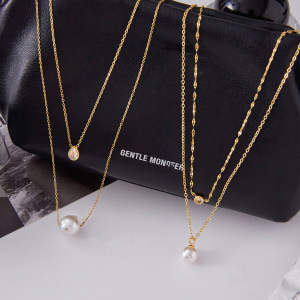 Collier Pendentif Élégant Pour Femme, En Acier Inoxydable, Couleur Or, Avec Perle Et Étanchéité (1 Pièce) h5 Image4