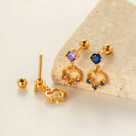 Boucle d'oreille piercing en forme de cœur en cuivre doré et zircon 2