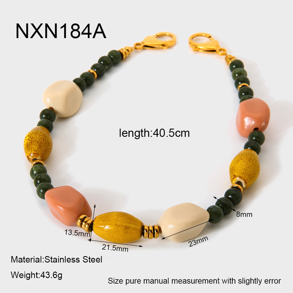 Collier De Perles Rétro En Céramique Rectangulaire De Forme Irrégulière Pour Femme, Couleur Or, 1 Pièce 