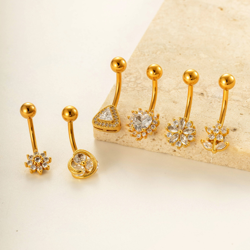 Piercing De Nombril Triangulaire Quotidien En Cuivre Doré Et Zircon h5Image4