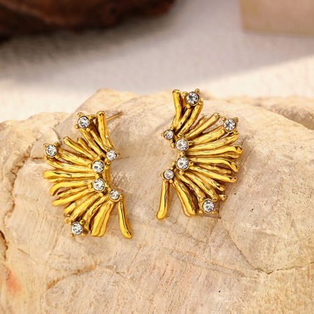 1 paire de boucles d'oreilles à clous en acier inoxydable de forme irrégulière, étanches, couleur or 2