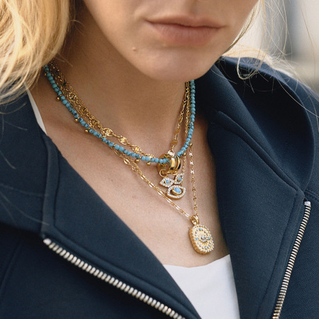 Collier pendentif sophistiqué œil de diable en acier inoxydable étanche couleur or pour femme (1 pièce)
