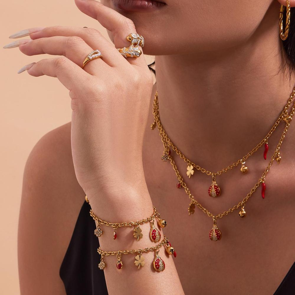Ensembles De Bijoux Pour Femmes Classic Beetle&Clover En Acier Inoxydable Étanche, Couleur Or Et Zircon. Image2