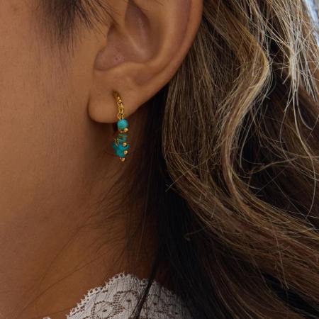 1 paire de boucles d'oreilles créoles élégantes pour femme, en acier inoxydable doré et calaite, étanches.