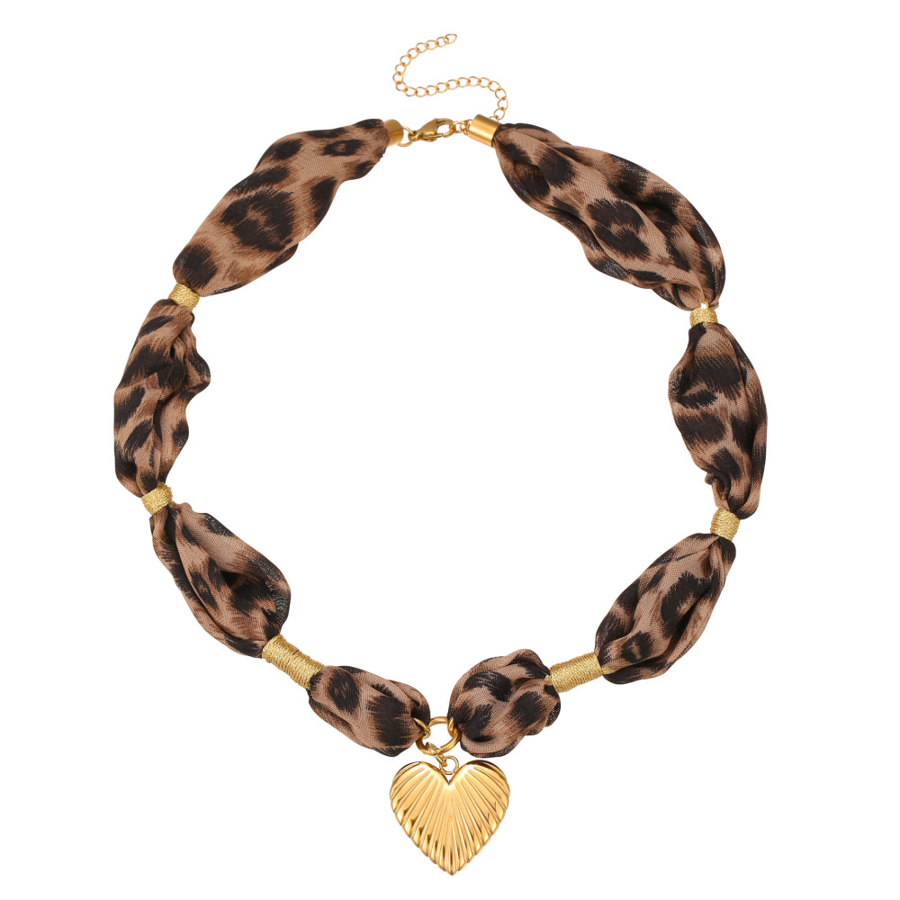 Collier Pendentif Femme En Acier Inoxydable Doré, Motif Léopard Et Cœur (1 Pièce) h5Image5