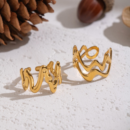 Bague minimaliste en acier inoxydable doré, de forme irrégulière et étanche (1 pièce).