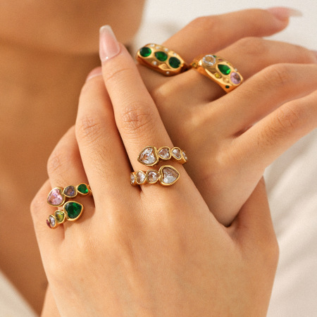 Bague pour femme en acier inoxydable doré, élégante et luxueuse, de forme irrégulière, étanche, ornée d'un zircon.