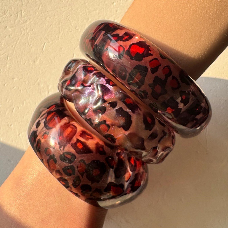 Bracelet Jonc Rétro En Résine À Imprimé Léopard, 1 Pièce Image3