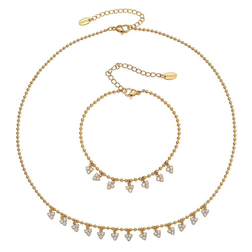 Ensembles De Bijoux Pour Femmes En Acier Inoxydable Imperméable, Ornés De Zircon Et D'Un Pompon En Forme De Cœur Romantique Image5