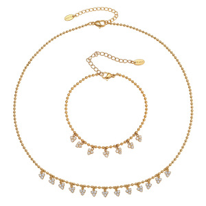 Ensembles De Bijoux Pour Femmes En Acier Inoxydable Imperméable, Ornés De Zircon Et D'Un Pompon En Forme De Cœur Romantique h5 Image5