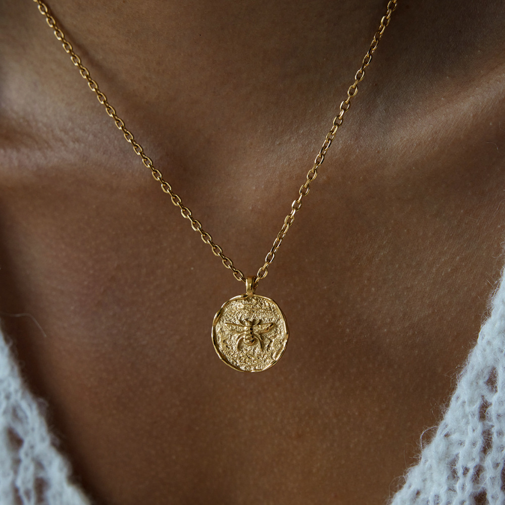 Collier Pendentif Élégant En Forme De Croix, En Acier Inoxydable Étanche, Couleur Or, Avec Perle, Pour Femme (1 Pièce) Image4