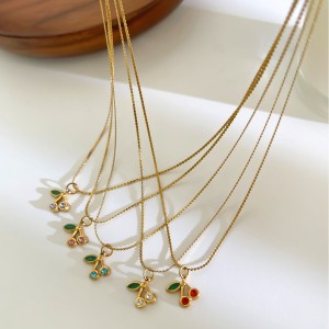 Collier Avec Pendentif En Strass Cerise Couleur Or 1 Pièce h5 Image4