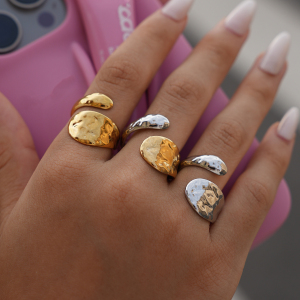 Bague Femme Simple, Forme Irrégulière, Acier Inoxydable, Couleur Or, Étanche h5 Image6