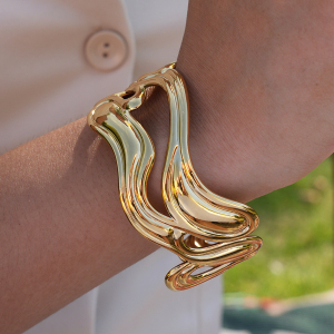 Bracelet Jonc Femme Simple, Rétro, De Forme Irrégulière, En Acier Inoxydable, Couleur Or, Étanche (1 Pièce) h5 Image5