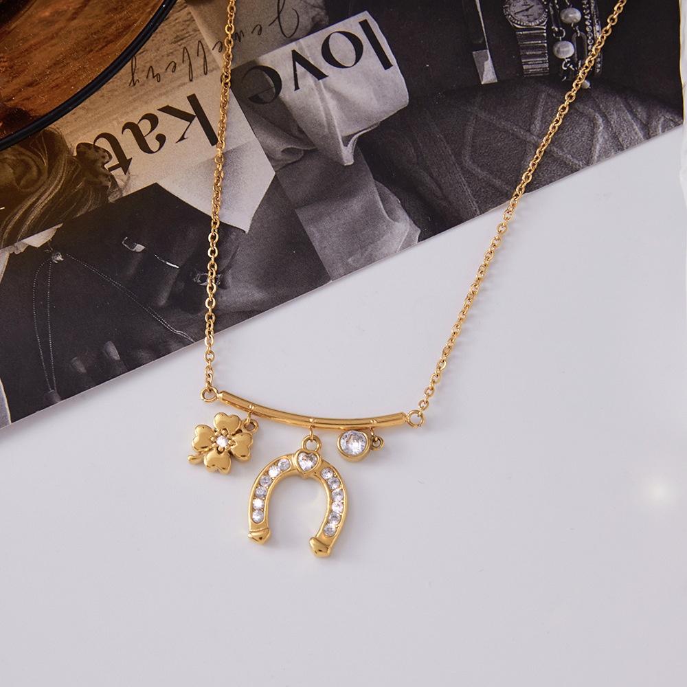 Ensembles De Bijoux Pour Femmes En Acier Inoxydable Imperméable En Forme De Fer À Cheval, Couleur Or, Avec Zircon. Image7