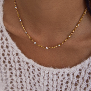 Collier Chaîne Femme Sophistiqué À Spirale En Acier Inoxydable, Étanche, Couleur Or, Orné De Zircon (1 Pièce) h5 Image4