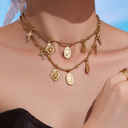 Collier pendentif rétro Jésus en acier inoxydable étanche couleur or pour femme (1 pièce) 2