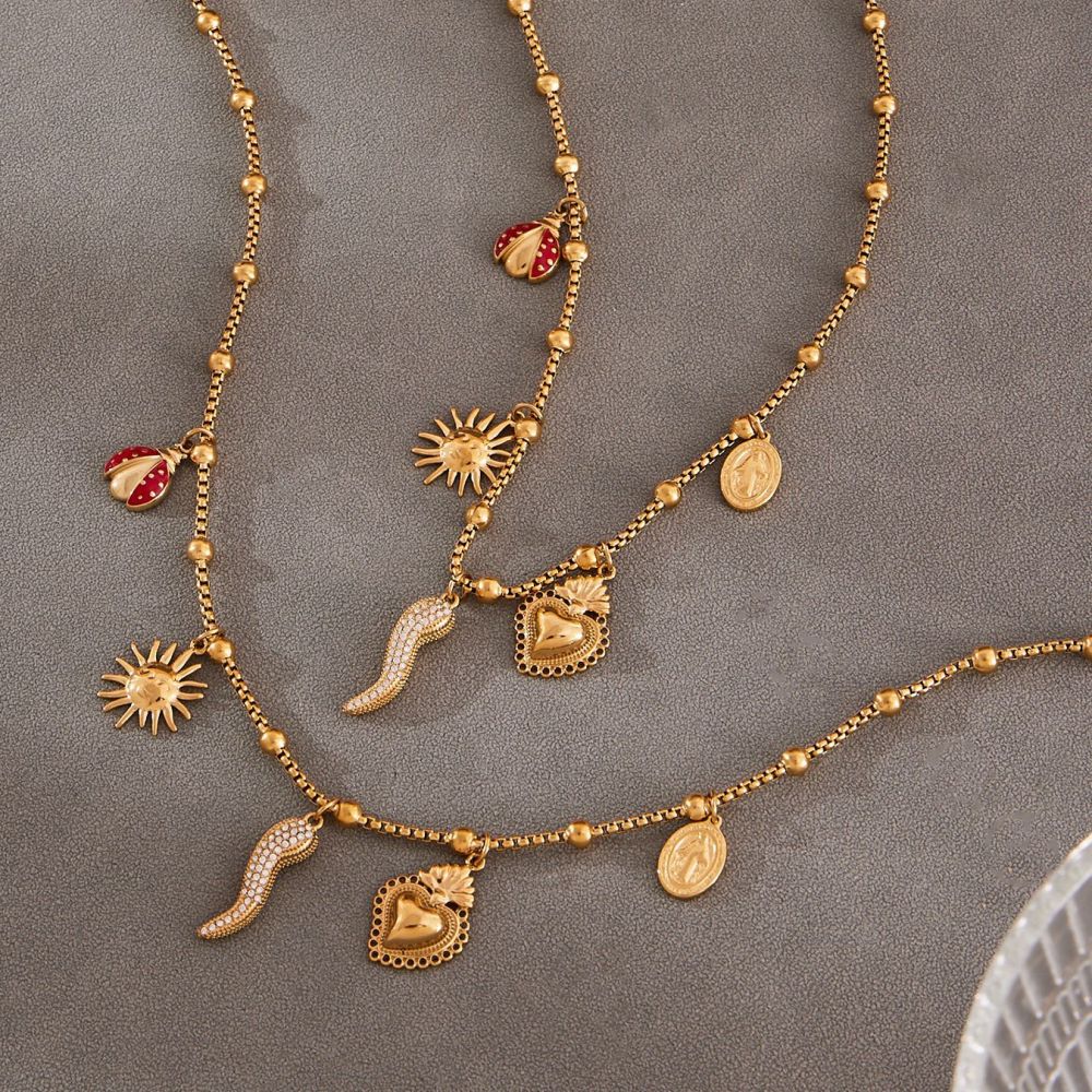 Collier Pendentif Femme Luxueux En Acier Inoxydable Couleur Or, Motif Poivre, 1 Pièce Image6