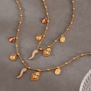 Collier Pendentif Femme Luxueux En Acier Inoxydable Couleur Or, Motif Poivre, 1 Pièce h5 Image6