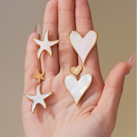 Ensembles de bijoux élégants pour femmes, en acier inoxydable, couleur or, en forme de cœur et de coquillage
