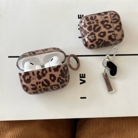 Étui pour écouteurs pour femme, 1 pièce, motif léopard translucide