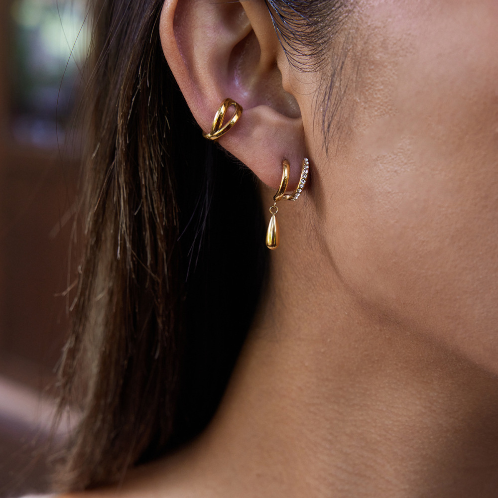 1 Paire De Magnifiques Boucles D'Oreilles Pendantes En Acier Inoxydable Couleur Or Et Zircon Pour Femme Image4