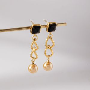 1 Paire De Magnifiques Boucles D'Oreilles Pendantes Pour Femme, En Acier Inoxydable Étanche, Couleur Or. h5 Image4