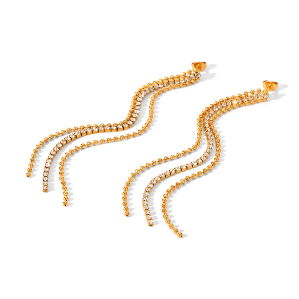 1 Paire De Boucles D'Oreilles Puces Luxueuses Pour Femme, En Acier Inoxydable Imperméable, Couleur Or, Avec Pompon, Pour Un Usage Quotidien. 